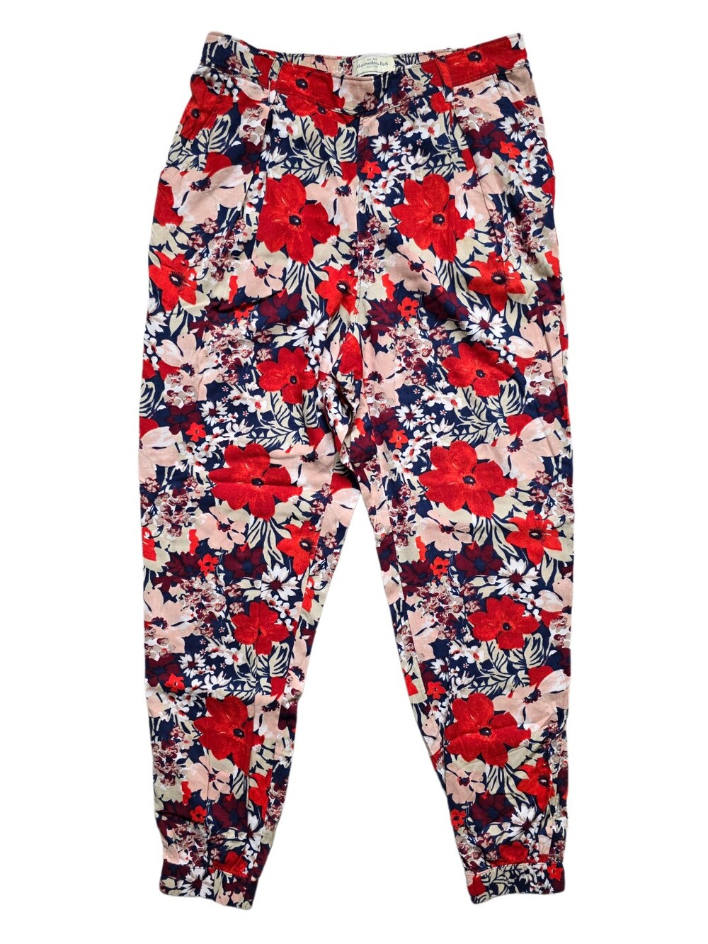 Abercrombie & Fitch Red Navy Floral Joggers With Belt Vintage Size Small